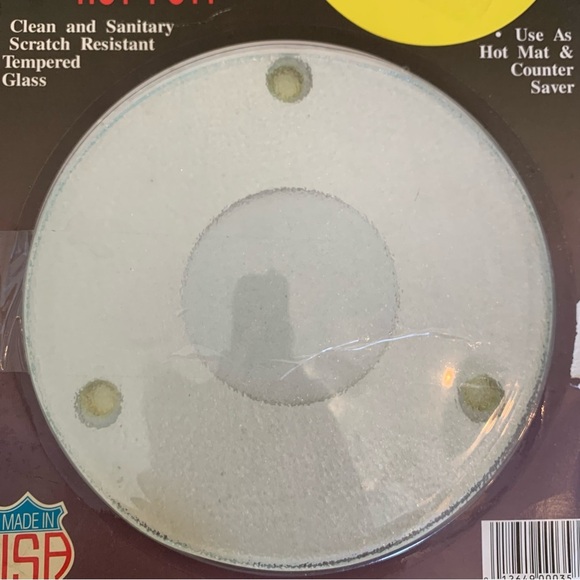 Vintage Round Glass Cutting Board Trivet Clear Textured Tempered 7" Rubber Feet - Picture 2 of 8